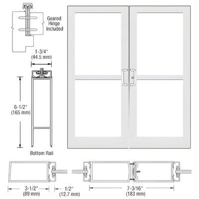 CRL-U.S. Aluminum White KYNAR® Paint Custom Pair Series 400 Medium Stile Offset Hung Geared Hinge Entrance Doors for Panics and Surface Mount Door Closers
