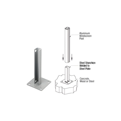 CRL Metallic Silver AWS Steel Stanchion for 180 Degree Round or Rectangular Center or End Posts