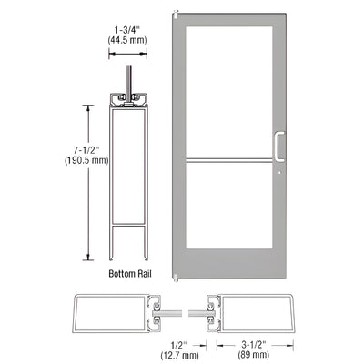 CRL-U.S. Aluminum Clear Anodized 400 Series Medium Stile (LHR) HLSO Single 3'0 x 7'0 Offset Hung with Pivots for Surf Mount Closer Complete Door/Std. MS Lock, 7-1/2" Std. Bottom Rail