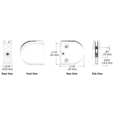 CRL White Z-Series Round Type Flat Base Zinc Clamp for 1/4" and 5/16" Glass