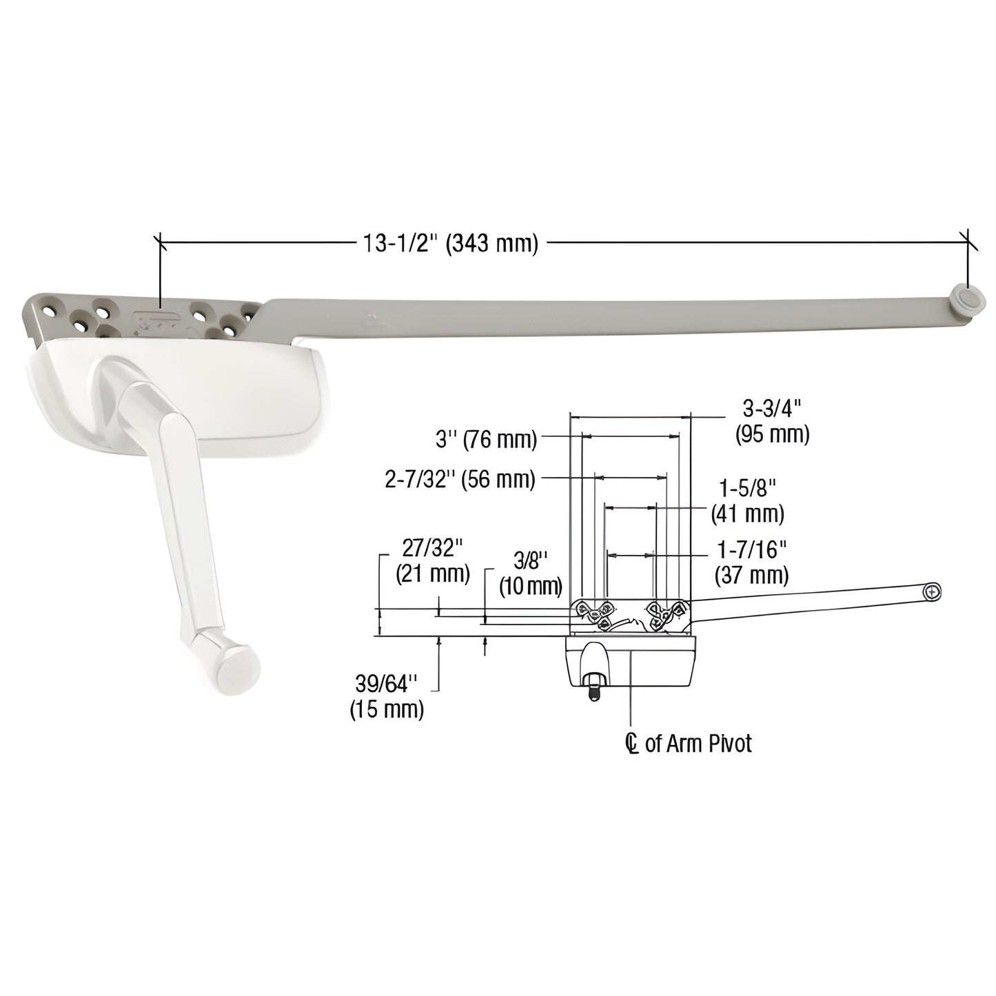 CRL White Left-Hand Ellipse Casement Window Operator 13.5" Single Arm
