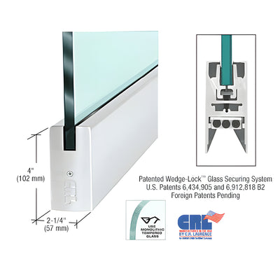 CRL Satin Anodized 3/4" Glass 4" Square Door Rail Without Lock - 35-3/4" Length