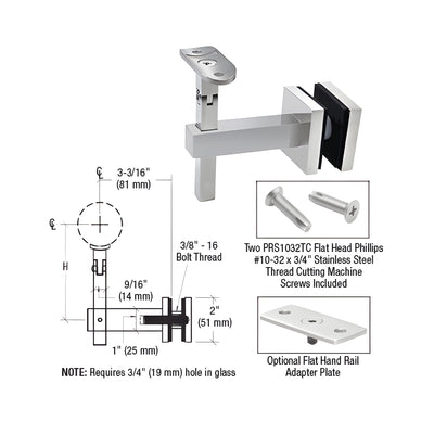 CRL Polished Stainless Huntington Series Glass Mounted Hand Rail Bracket
