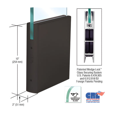 CRL Oil Rubbed Bronze 1/2" Glass 10" Square Door Rail Without Lock - Custom Length