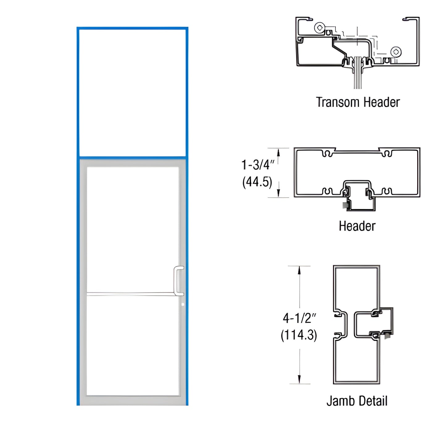 CRL-U.S. Aluminum RH Transom Frame - Prepped for DH009 & Deadlock