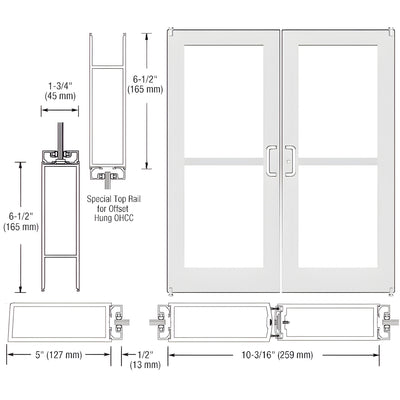CRL-U.S. Aluminum White KYNAR® Paint Custom Pair Series 550 Wide Stile Offset Pivot Entrance Doors For Panics and Overhead Concealed Door Closers