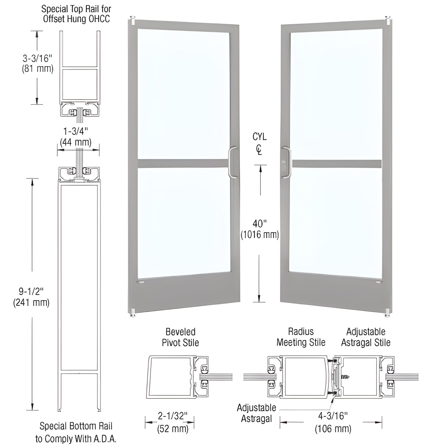 CRL-U.S. Aluminum Narrow Stile Offset Pivot Entrance Doors w/ Panic