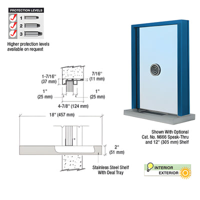 CRL Powder Painted (Specify) Aluminum Standard Inset Frame Exterior Glazed Exchange Window with 18" Shelf and Deal Tray