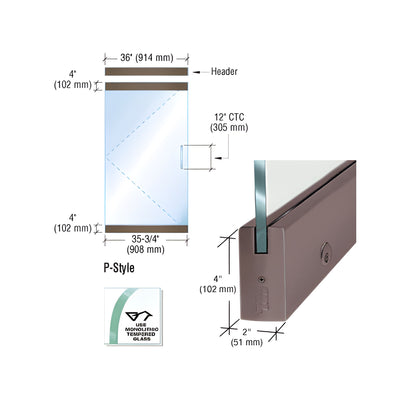 CRL Black Bronze Dry Glazed Frameless Glass 3'-0" P-Style Single Door Complete Entrance Kit - with Lock