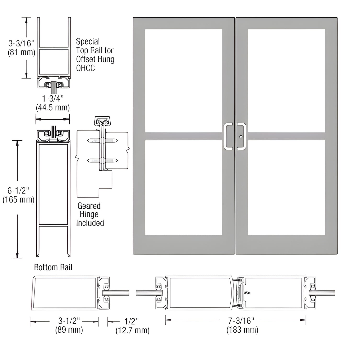 CRL-U.S. Aluminum Clear Anodized Entrance Door Pair for Panic Closers