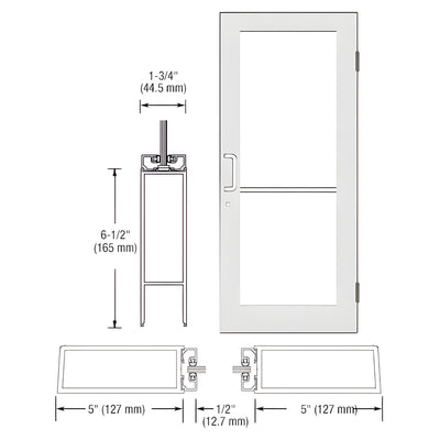 CRL-U.S. Aluminum White KYNAR® Paint Custom Size Single Series 550 Wide Stile Butt Hinge Entrance Door for Surface Mount Door Closer