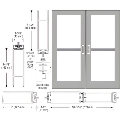CRL-U.S. Aluminum Clear Anodized Custom Pair Series 550 Wide Stile Geared Hinge Entrance Doors for Panics and Overhead Concealed Door Closers