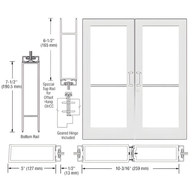 CRL-U.S. Aluminum White KYNAR® Paint Custom Pair Series 550 Wide Stile Geared Hinge Entrance Doors for Overhead Concealed Door Closers