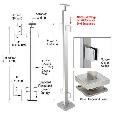 CRL Polished Stainless 42" P9 Series 180 Degree Center Post Railing Kit