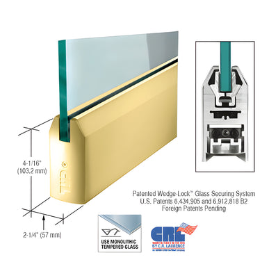 CRL Polished Brass 3/4" Glass 4" Tapered Door Rail Without Lock - 35-3/4" Length