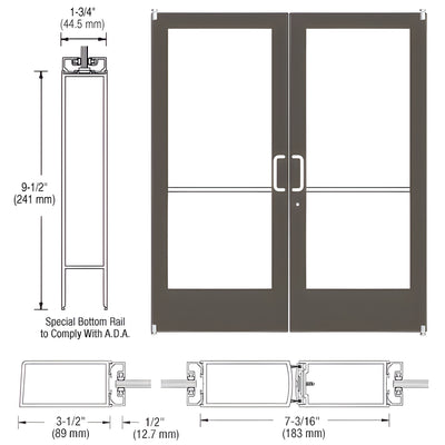 CRL-U.S. Aluminum Bronze Black Anodized Custom Pair Series 400 Medium Stile Offset Pivot Entrance Doors for Surface Mount Door Closer
