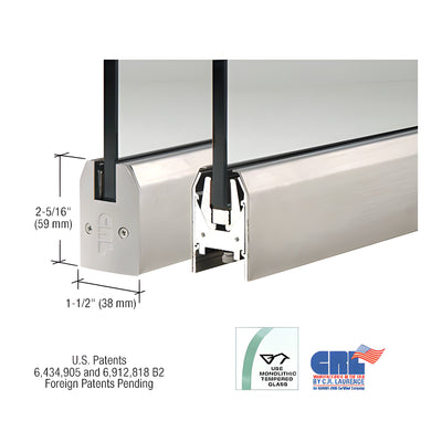 CRL Brushed Stainless 1/2" Glass Low Profile Tapered Door Rail Without Lock - 35-3/4" Length
