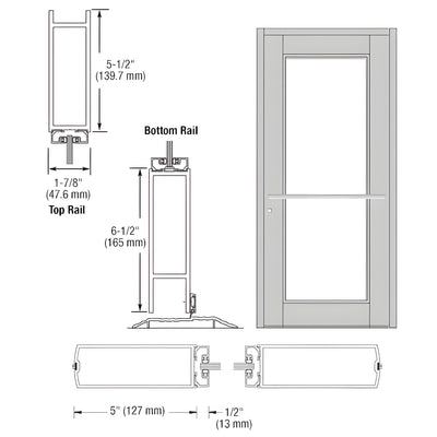 CRL-U.S. Aluminum Clear Anodized Custom Single Series 850 Durafront Wide Stile Center Pivot Entrance Door for Overhead Concealed Door Closer