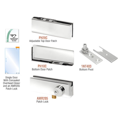 CRL Polished Stainless North American Patch Door Kit for Use with Overhead Door Closer - With Lock