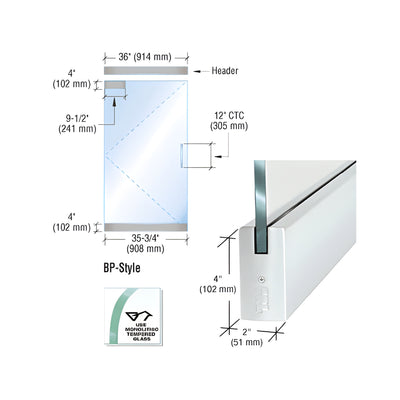CRL Dry Glazed Frameless Glass 3' BP-Style Satin Anodized Single Door Complete Entrance Kit - without Lock