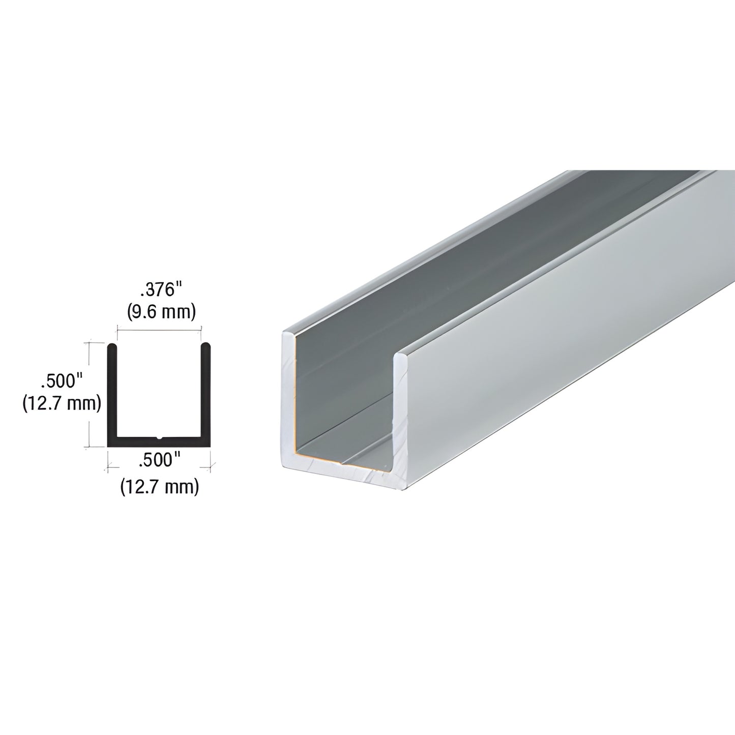 CRL Satin Anodized Single Aluminum U-Channel for 3/8 in Glass
