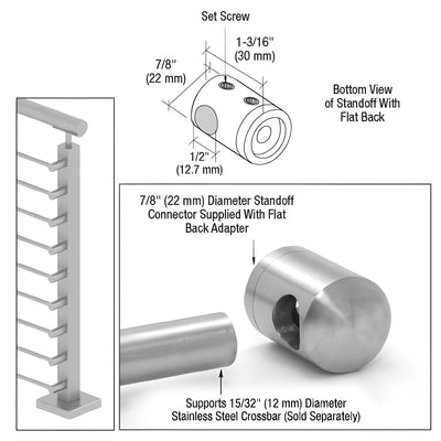 CRL 316 Brushed Stainless Right End Standoff Connector (Flat Back)
