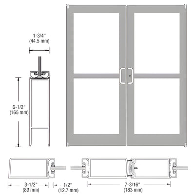 CRL-U.S. Aluminum Clear Anodized Custom Pair Series 400 Medium Stile Offset Pivot Entrance Doors For Panics for Surface Mount Door Closers