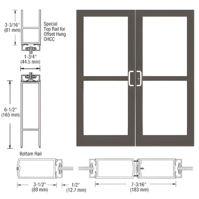 CRL-U.S. Aluminum Class I Bronze Black Anodized Custom Pair Series 400 Medium Stile Center Pivot Entrance Doors For Panics and Overhead Concealed Door Closers