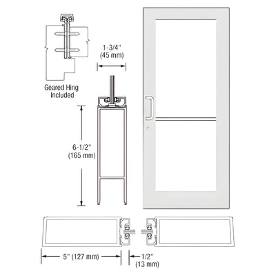 CRL-U.S. Aluminum White KYNAR® Paint Custom Single Series 550 Wide Stile Geared Hinge Entrance Door for Surface Mount Door Closer