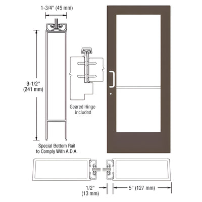 CRL-U.S. Aluminum Bronze Black Anodized Custom Single Series 550 Wide Stile Geared Hinge Entrance Door for Surface Mount Door Closer
