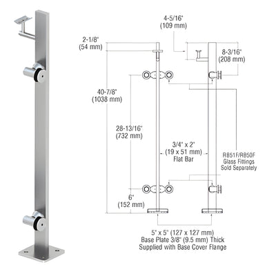 CRL Brushed Stainless 42" P3 Series Right Hand End Post Railing Kit