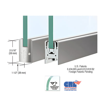 Satin Anodized Low Profile Square DRS Door Patch Rail Without Lock for 1/2" Glass - 8" Length