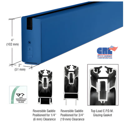 CRL Custom Color and Length 4" Square Sidelite Rail for 3/8" or 1/2" Glass