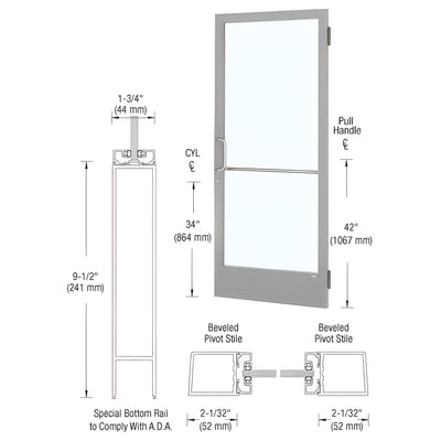 CRL-U.S. Aluminum Clear Anodized Custom Single 36" x 84" Series 250 Narrow Stile Butt Hinge Entrance Door