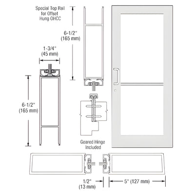 CRL-U.S. Aluminum White KYNAR® Paint Custom Single Series 550 Wide Stile Geared Hinge Entrance Door for Overhead Concealed Door Closer