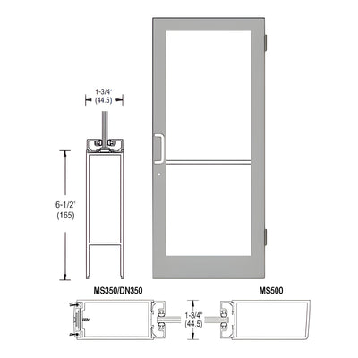 CRL-U.S. Aluminum Clear Anodized 400 Series Medium Stile Active Leaf of Pair 3'0 x 7'0 Offset Hung with Butt Hinges for Surf Mount Closer Complete Door for 1" Glass with Standard MS Lock and Bottom Rail