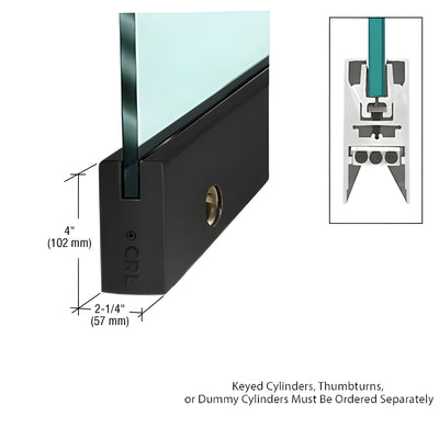 CRL Matte Black 1/2" Glass 4" Square Door Rail With Lock - 35-3/4" Length