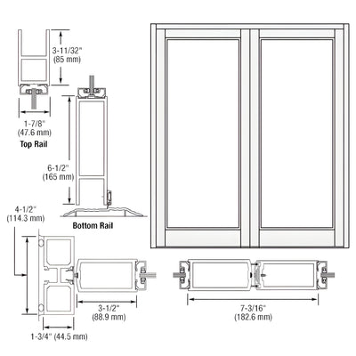 CRL-U.S. Aluminum White KYNAR® Paint Blank Pair Series 800 Durafront Medium Stile Center Hung Entrance Doors- No Prep