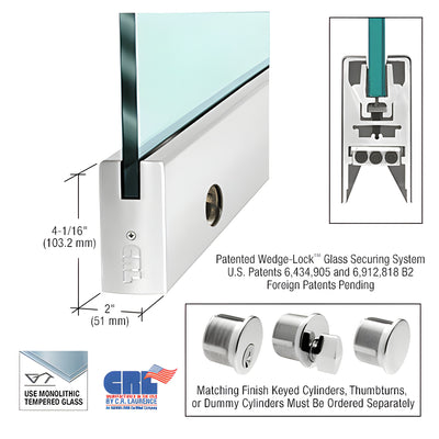 CRL Polished Stainless 1/2" Glass 4" Square Door Rail With Lock - 41" Length