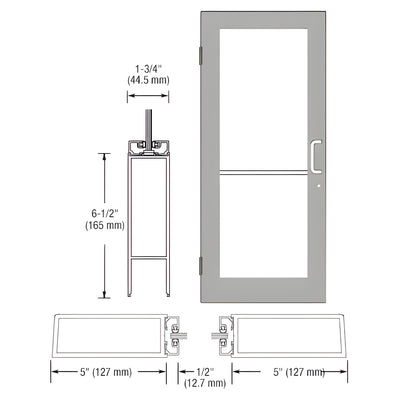 CRL-U.S. Aluminum Clear Anodized 550 Series Wide Stile (LHR) HLSO Single 3'0 x 7'0 Offset Hung with Butt Hinges for Surf Mount Closer Complete Door for 1" Glass with Standard MS Lock and Bottom Rail