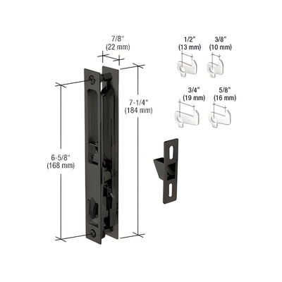 CRL Black Non-Keyed Flush Mount Sliding Glass Door Handle Set With 6-5/8" Screw Holes with 4 Hook Assortment