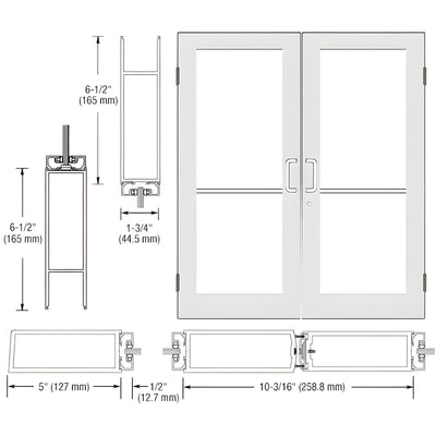 CRL-U.S. Aluminum White KYNAR® Paint Custom Size Pair Series 550 Wide Stile Butt Hinge Entrance Door for Overhead Concealed Door Closers