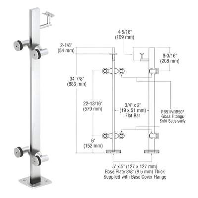 CRL Polished Stainless 36" P3 Series 180 Degree Center Post Railing Kit