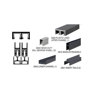 CRL Flat Black Deluxe Track Assembly With D609 Upper and D603 Lower Track - Steel Ball-Bearing Wheels