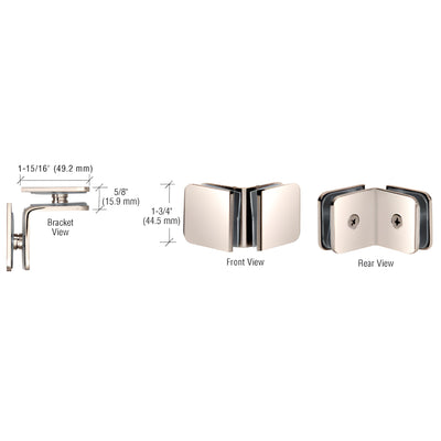 CRL Polished Nickel 90 Degree Traditional Style Oversized Glass Clamp