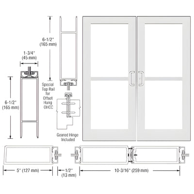 CRL-U.S. Aluminum White KYNAR® Paint Custom Pair Series 550 Wide Stile Geared Hinge Entrance Doors for Panics and Overhead Concealed Door Closers