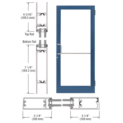 CRL-U.S. Aluminum Custom KYNAR® Paint Custom Single Series 400T Thermal Medium Stile Butt Hinge Entrance Door for Surface Mount Door Closer