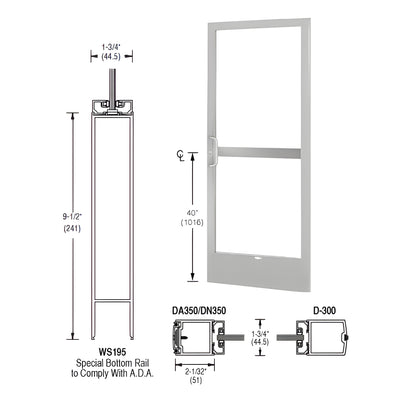 CRL-U.S. Aluminum Clear Anodized 250 Series Narrow Stile Active Leaf of Pair 3'0 x 7'0 Center Hung for OHCC with Standard Push Bars Complete Panic Door with Standard Panic and 9-1/2" Bottom Rail