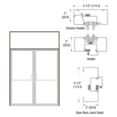 CRL-U.S. Aluminum Dark Bronze/Black Anodized Class 1 Thermally Improved Transom Frame for a Pair of Doors Prepped for Offset Pivots for Surface Mount Door Closer
