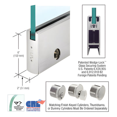 CRL Brushed Stainless 1/2" Glass 6" Square Door Rail With Lock - 35-3/4" Length